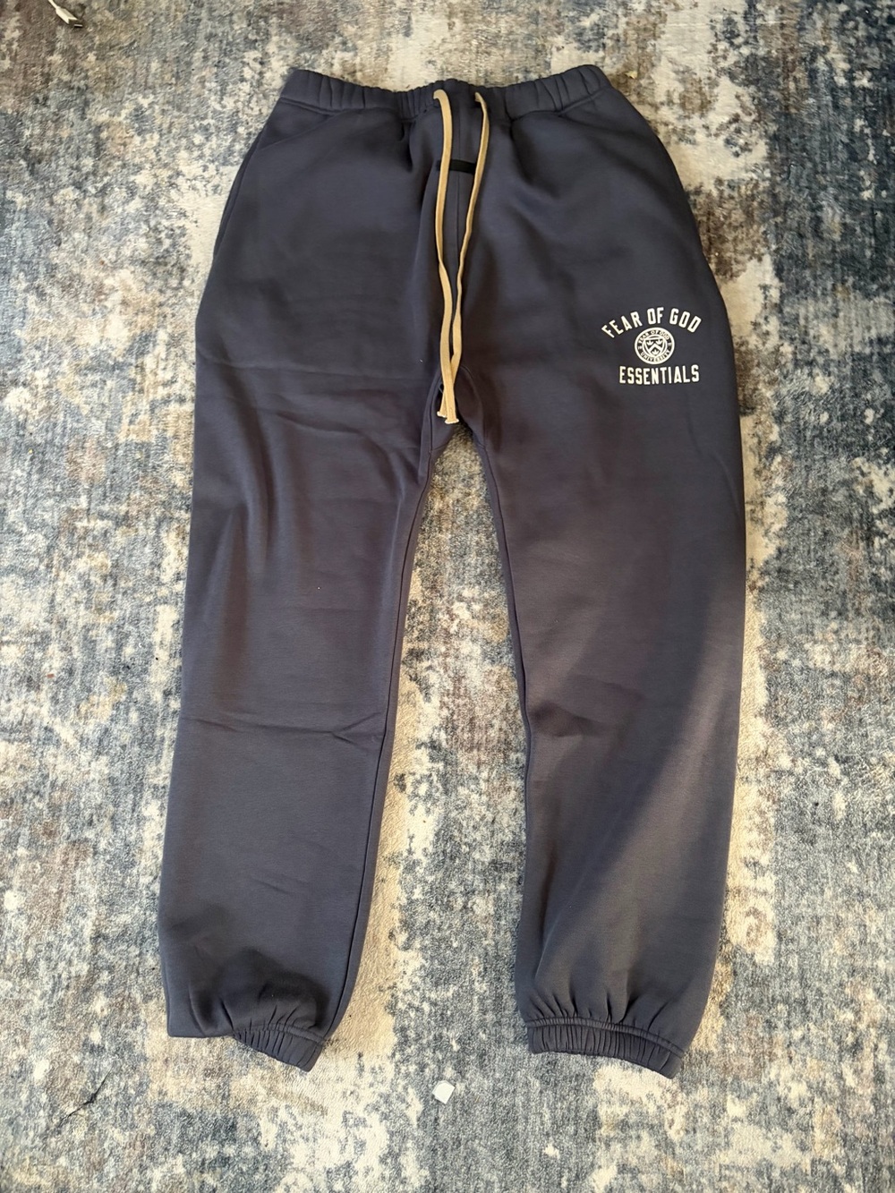 Essentials Men's Navy Sweatpants with Tan Drawstrings